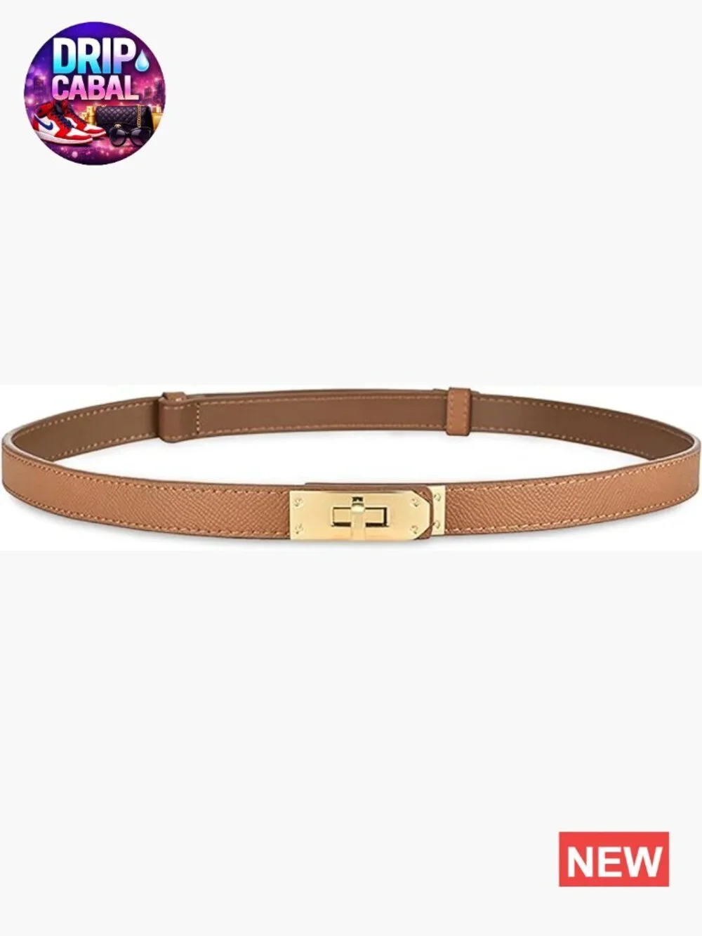Skinny Leather Belt with Adjustable Silver Turn-Lock Buckle